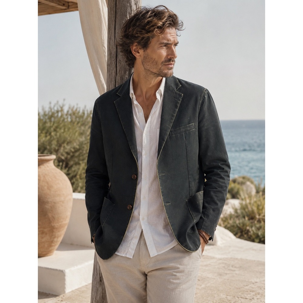 Ibiza Valdo Blazer Mens 40L Dark Gray Cotton Stretch Yellow Lining‎ Sport Coat